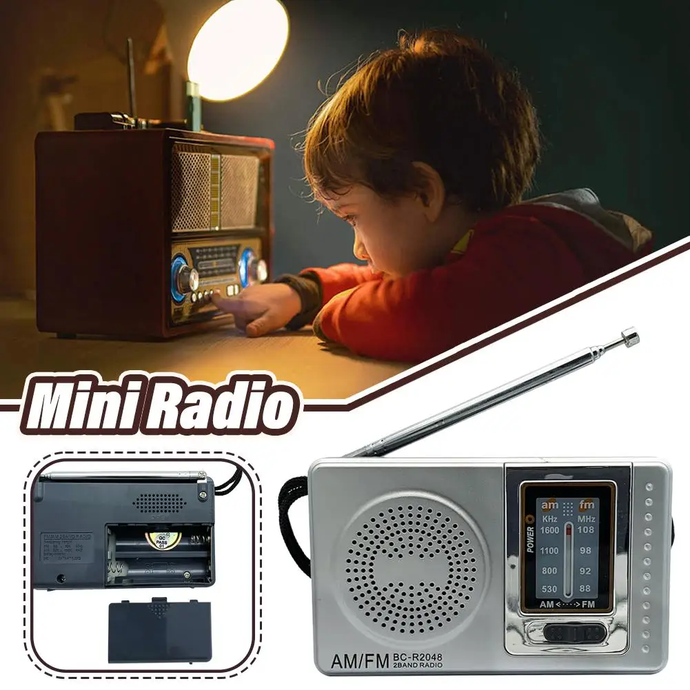 Mini Radio Portable FM Radio Pocket Size Telescopic Antenna Battery Powered Multifunctionl AM FM Radio for Elder BC-R2048