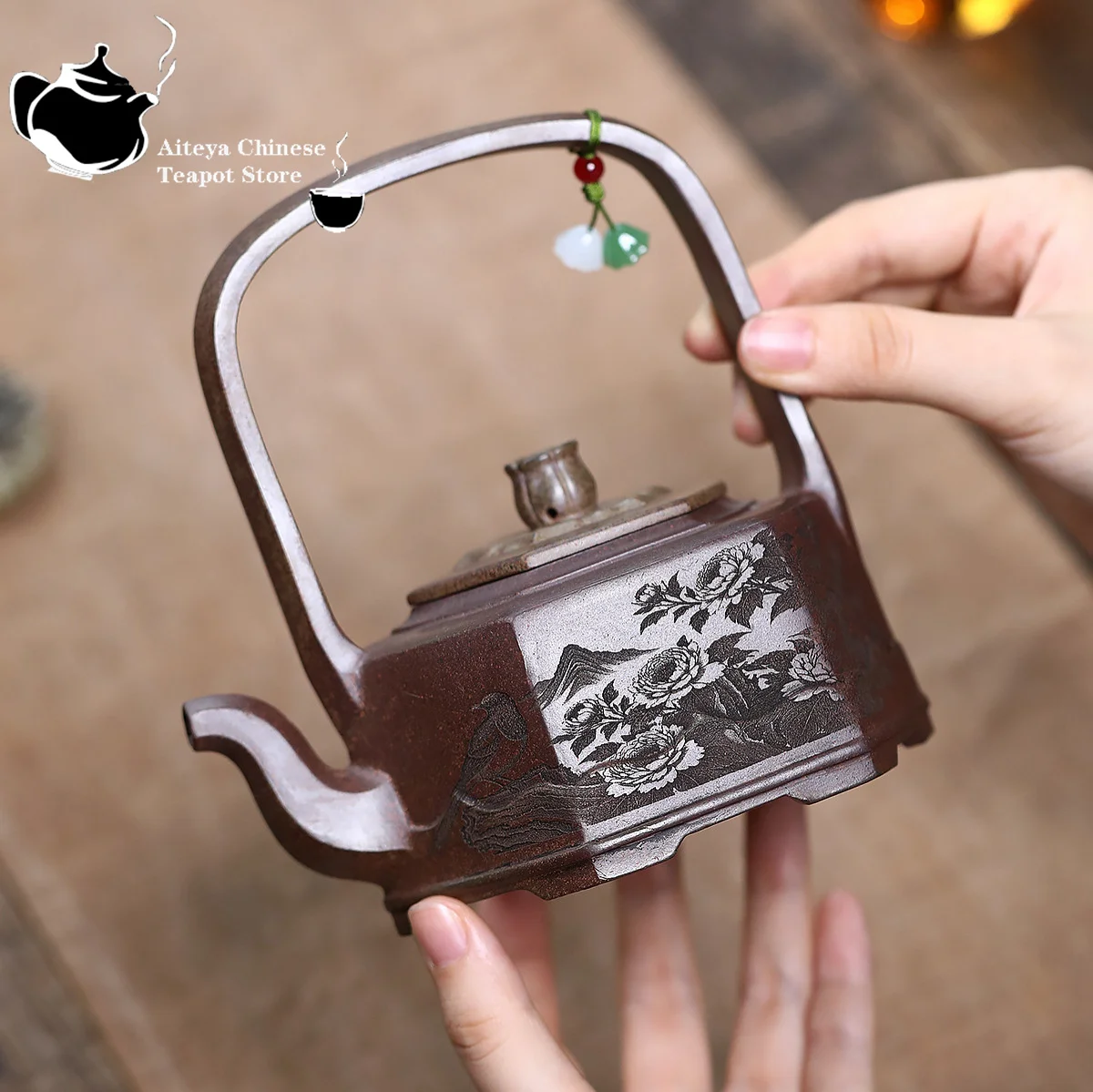 

Yixing purple clay teapot, original ore, wood fired clay, hexagonal lifting beam, Kung Fu tea set, Chinese teapot, health pot