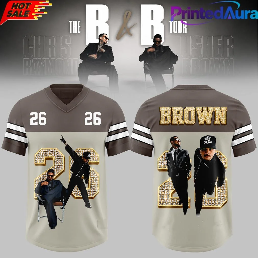 2026 New Chris Brown Usher The B&B Tour Double Sided Football Jersey Rhinestone Number 26 Hip Hop Tour Fan Shirt Family Clothing