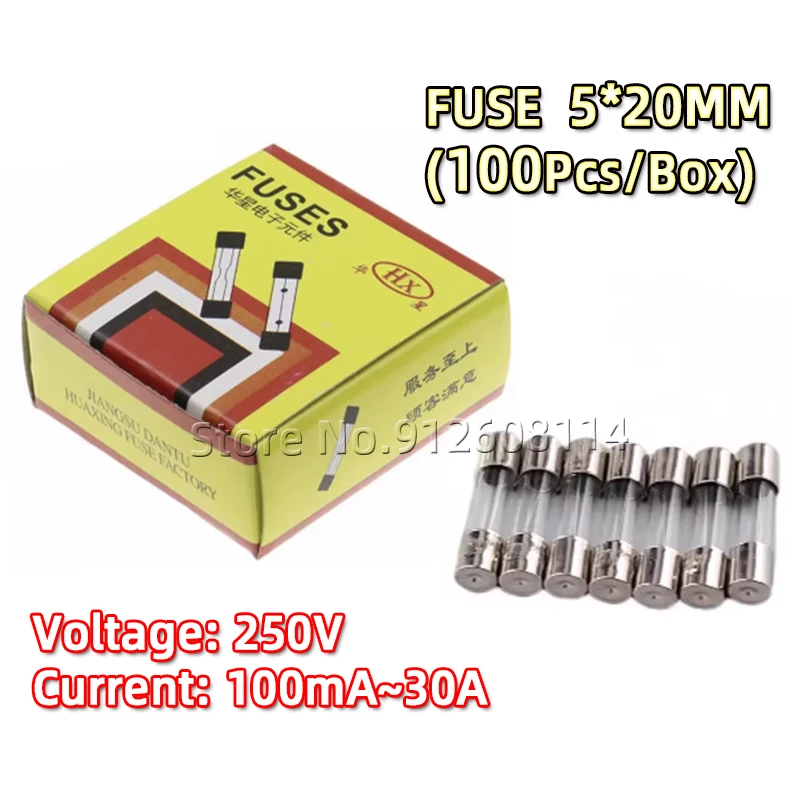 100Pcs 5*20 Glass Fuse Fast Fuse 250V 3.15A 0.1A 100mA 0.2A 0.5A 1A 2A 3A 4A 5A 6A 7A 8A 10A 12A 15A 20A 25A Quick Blow 5x20mm