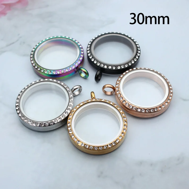 5PC/lot 30mm Glass Floating Locket Pendant Stainless Steel Twist Medallion Living floating charm Locket For Jewelrys Making