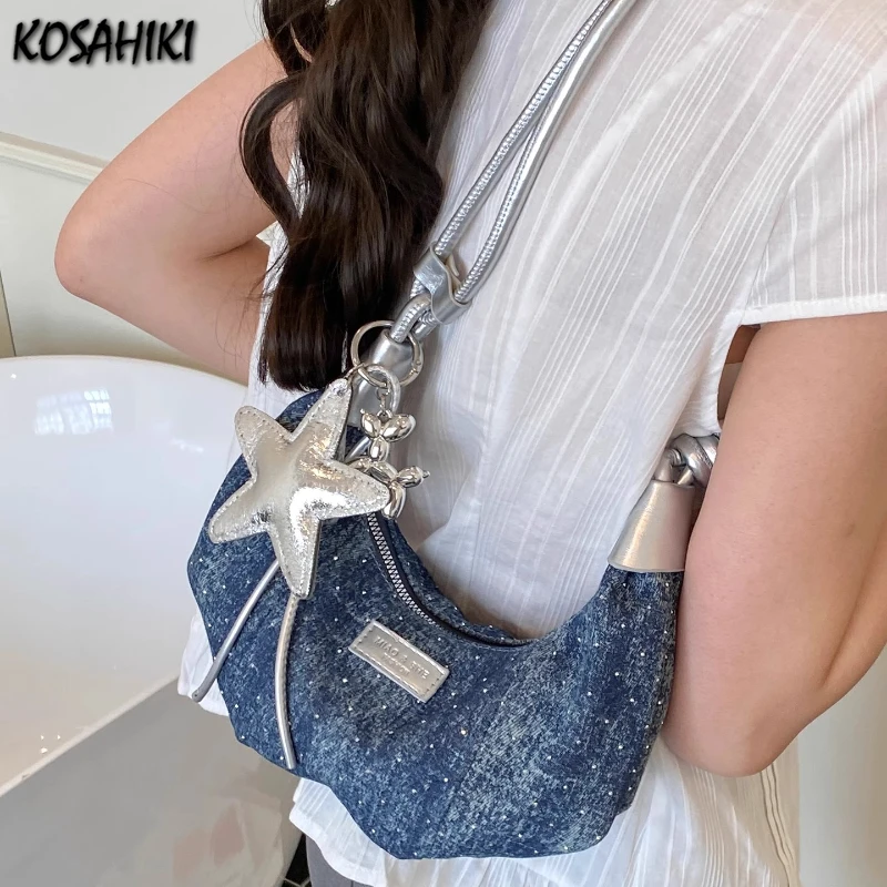 

Y2k Aesthetic Vintage Denim Underarm Bag All Match Simple Fashion Pleated Hobo Bags Casual Trendy Women Trendy Shoulder Handbags