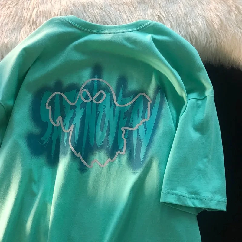 شارع العليا ريترو Harajuku المرأة تي شيرت الكرتون لطيف رسالة نقية مستديرة الرقبة قصيرة الأكمام الطباعة فضفاضة رداء علوي غير رسمي تي شيرت Y2K