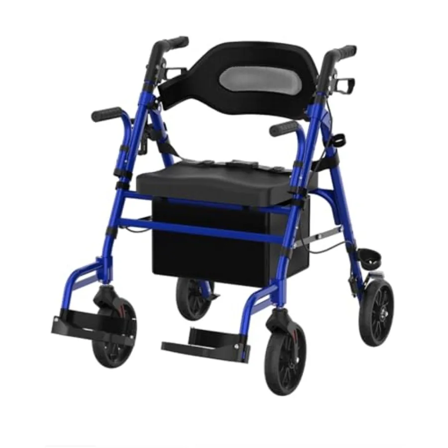 

Ходунки для пожилых людей с сиденьем 2 в 1, ходунки-ролики и транспортное кресло с двусторонней спинкой и съемными складными подставками для ног