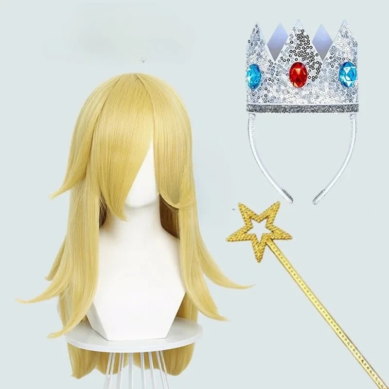 Anime Super Brother Galaxy Princes Rosalina Cosplay Wig Princess Crown Wand  For Women Halloween Carnival Party Hair