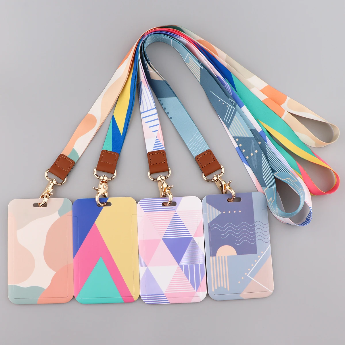 Ransitute R2809 DIY Minimalistyczny wzór Patchwork Etui na dowód osobisty Etui na kartę autobusową Smycz na kartę personelu na klucze Telefon DIY Hang Rope