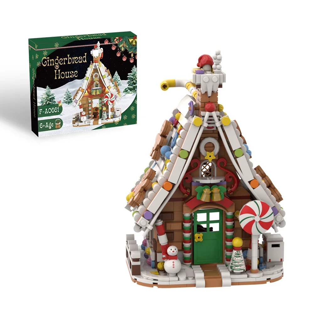 MOC Gingerbread Candy House Building Blocks Model Christmas Tree Bricks Assembled Toy Christmas 24 mini Animal Parts Kids Gift