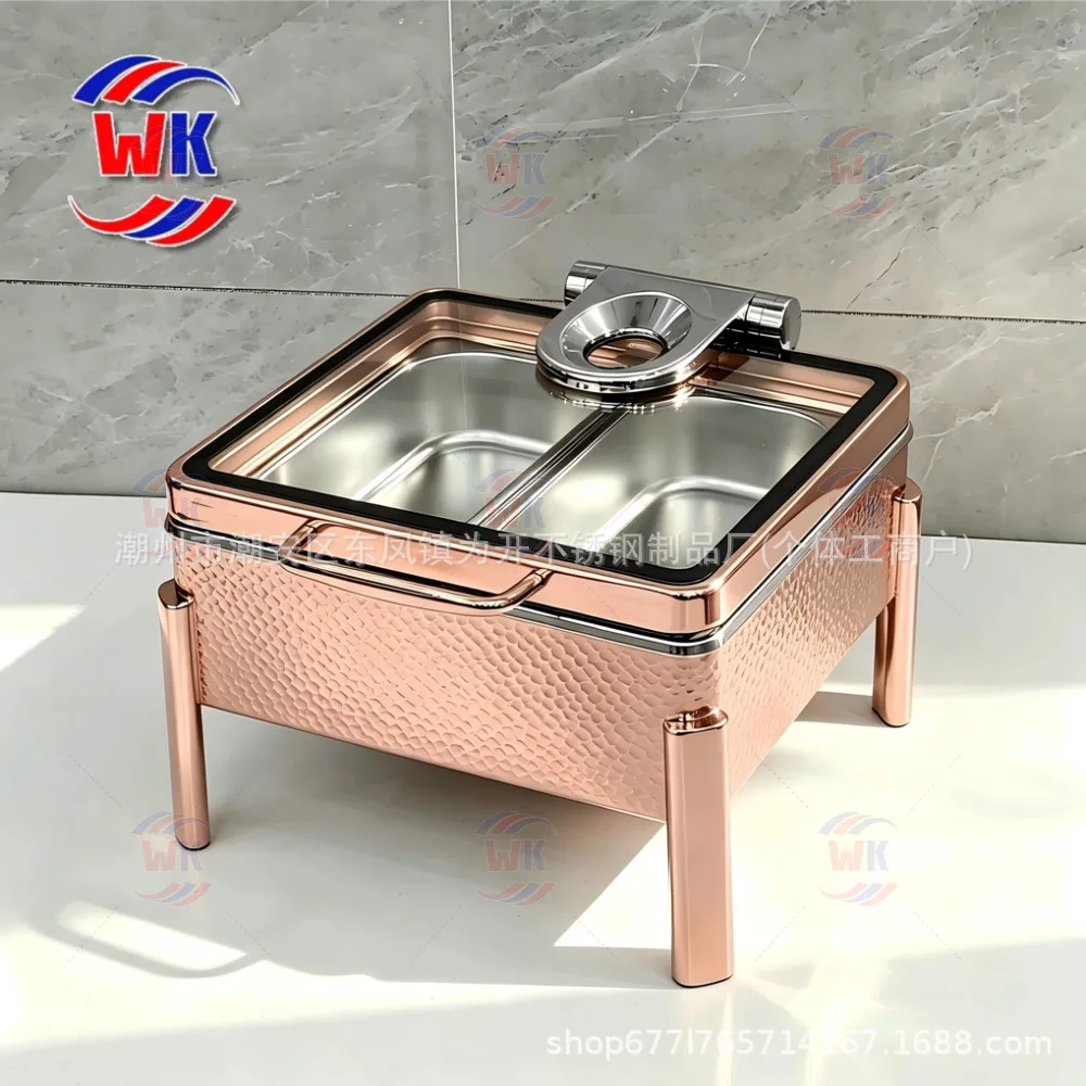 

304 Stainless Steel Chafing Dish, Rose Gold Hammered Texture, Commercial Heating Food Warmer for Hotel Buffet Breakfast