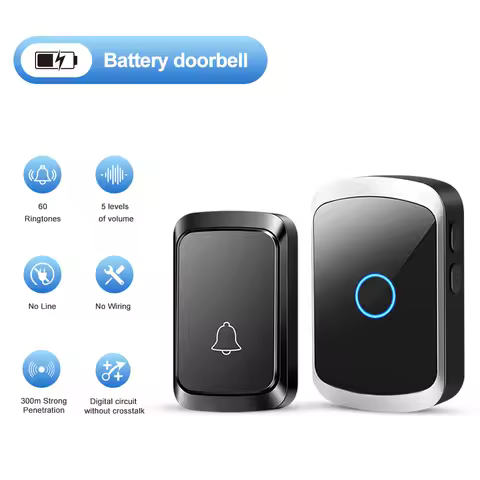 Smart Wireless Doorbell Door Chime Kit No Socket Required 300M/984 FT Remote 60 Songs Melodies Sound Home Battery Type Door Bell