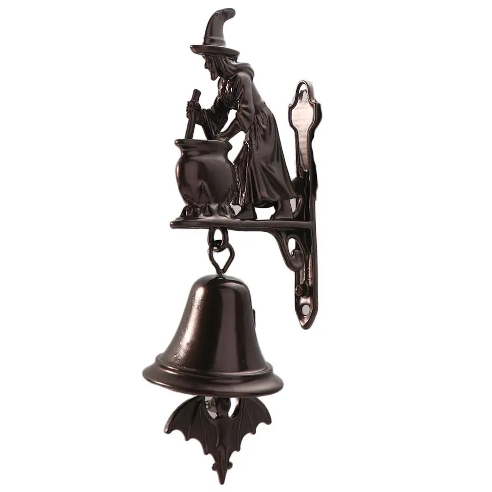 Vintage Halloween Witch Doorbell Alloy Wall-mounted Witch Hanging Ornament Copper-colored Sounding Halloween Door Hanger