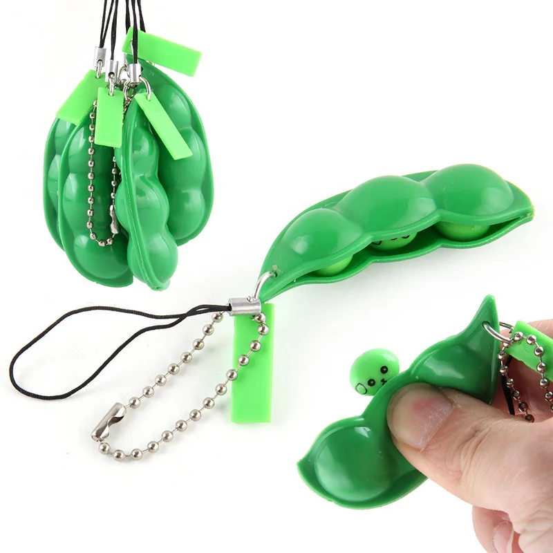 Peapod Fidget Toys Antistress Squeeze Peas Beans Decompression Keychain Toys Cute Stress Extrusion Soybean Kid Adult Toy Keyring