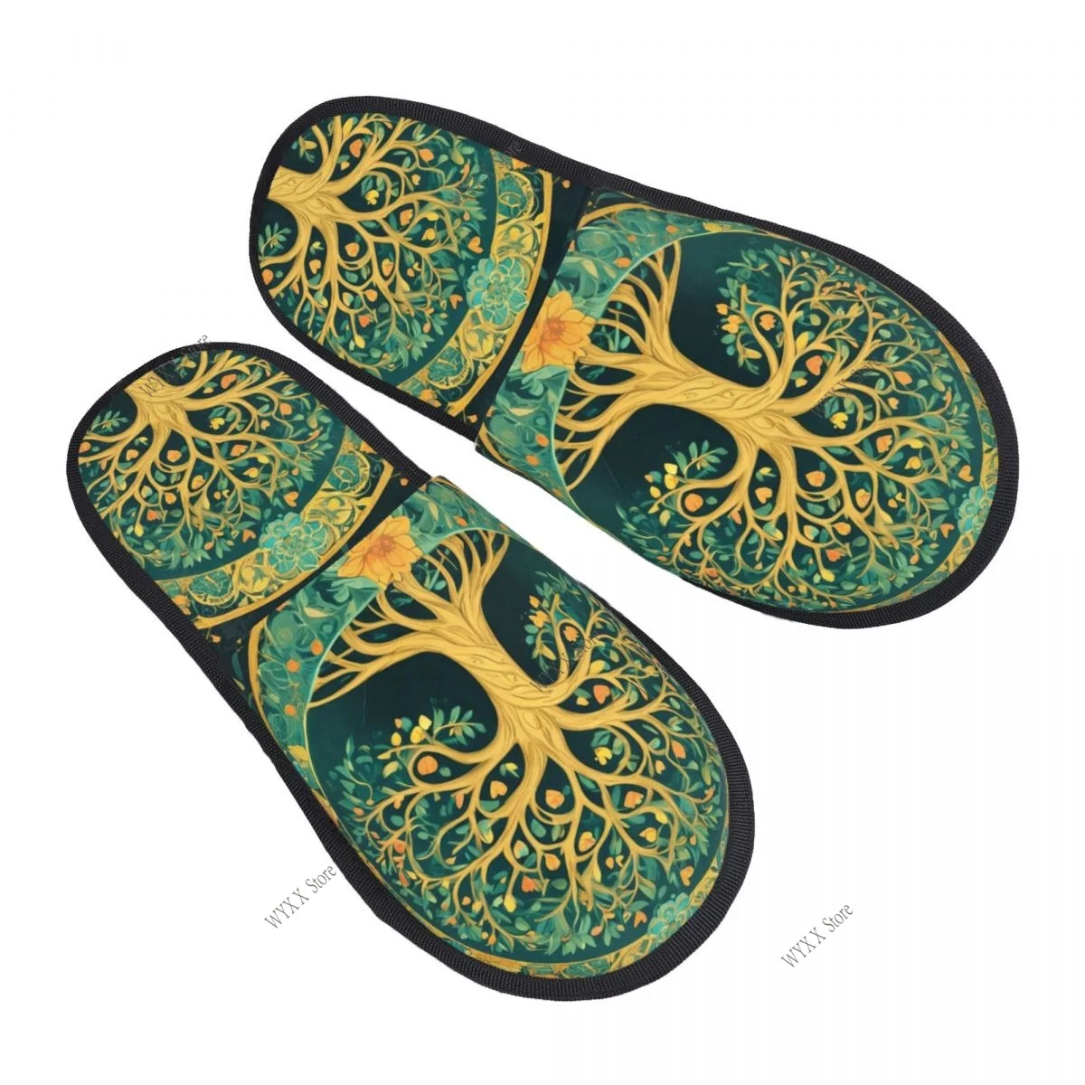 

Men Women Plush Indoor Slippers Tree Life Warm Soft Shoes Home Footwear Autumn Winter