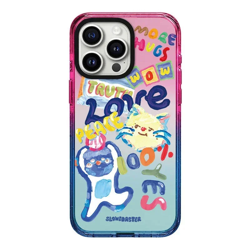 Cartoon Cat Graffiti 2.0 Acrylic Colorful Border Phone Case Cover for IPhone 11 12 13 14 15 16 Pro Max Case