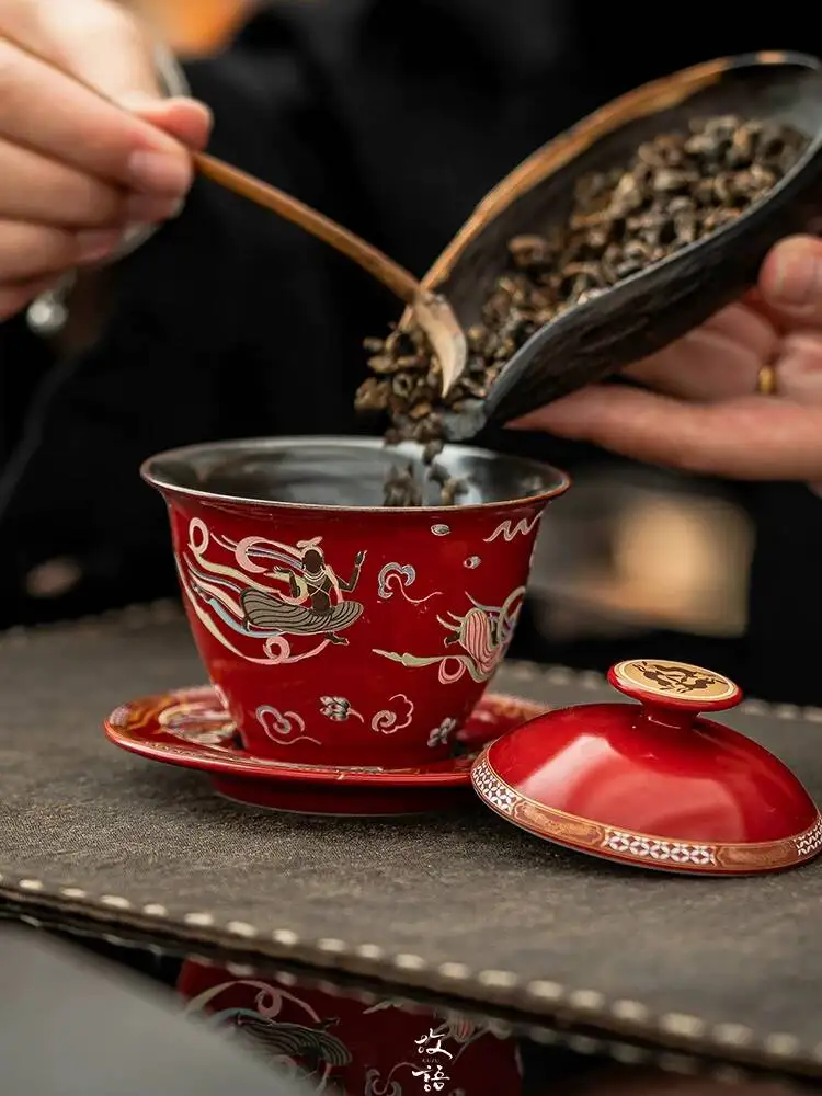 Forbidden City Cultural And Dunhuang Feitian Dancer Covered Bowl Creative Thank You Gift Home High-End Chinese Tea Set