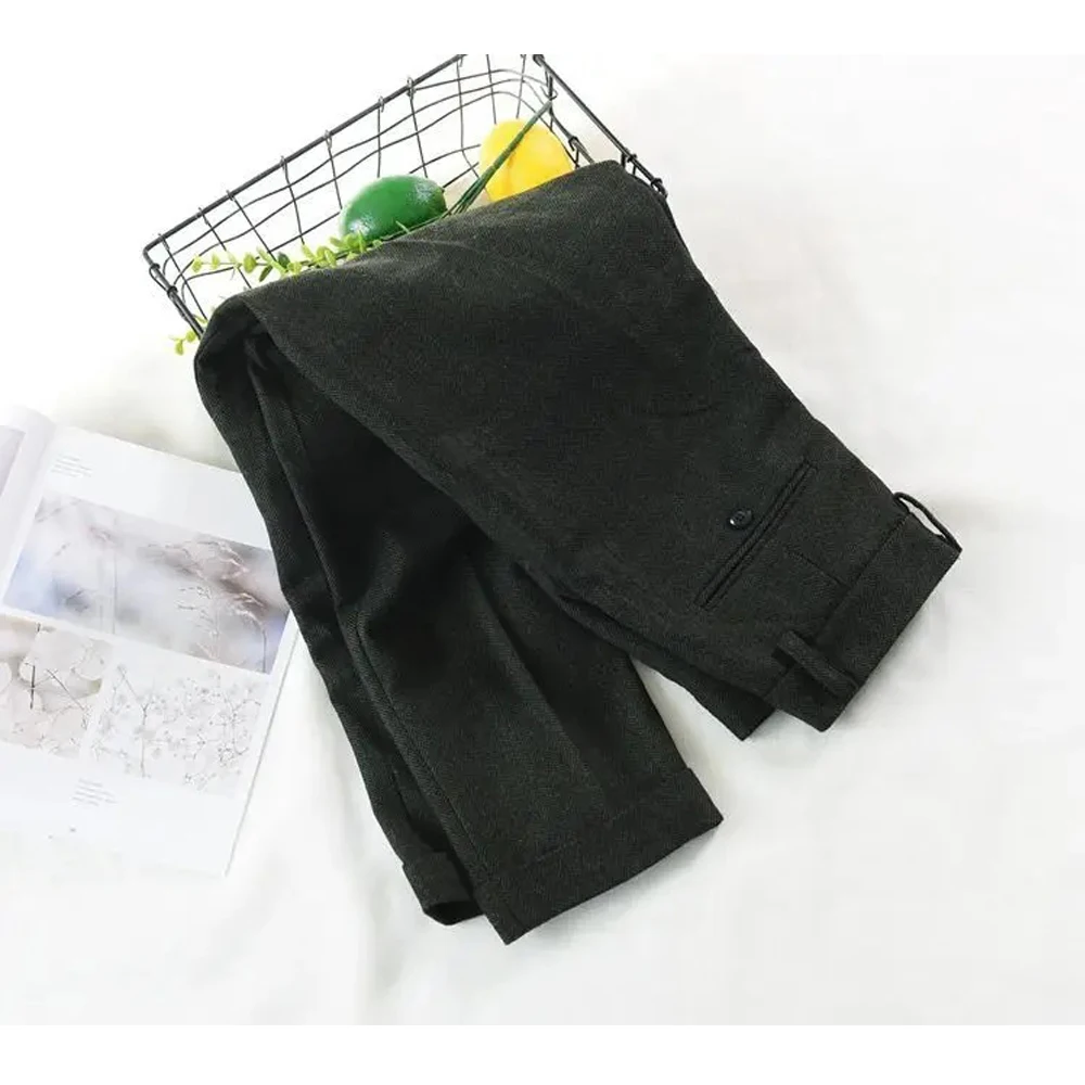 2023 Men Pants Autumn Winter Retro Wool Herringbone Business Casual Trousers Wear Pants Men Male Formal Tweed Straight Pants