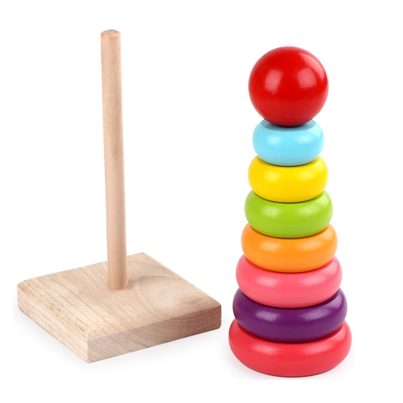 Wooden Kids Rainbow Tower Parent-child Fun Interactive Board Game Baby Size Color Early Education Puzzle Toys Montessori for Kid