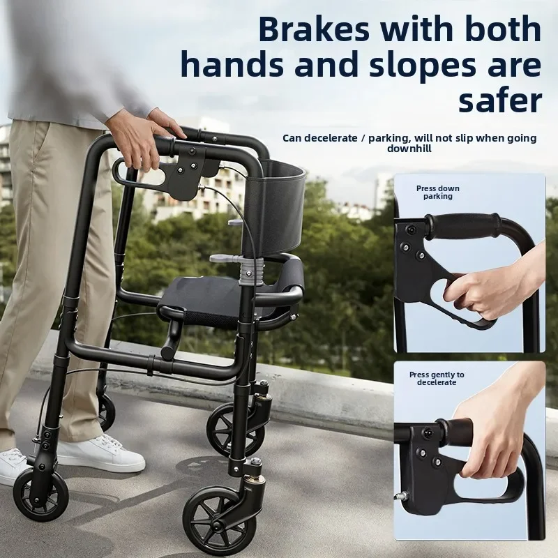 Foldable Rollator Walkers with Seat for Elderly People,350 Lb Weight Capacity,Adjustable Lightweight Rolling Walker for Disabled