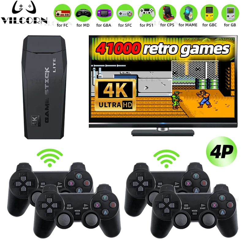 Wireless HDMI-compatible 4 Players Game Stick Console For PS1 GBA 64 Bit 41000 Game For MAME Drive Retro Games Boy Christmas Gif