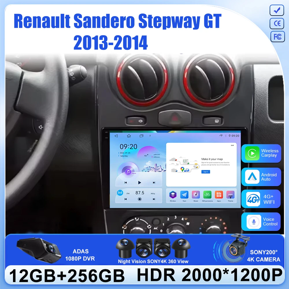 Carplay Android For Renault Sandero Stepway GT 2013-2014 Right hand driver AutoRadio Multimedia GPS 2din Car Navigation Monitor