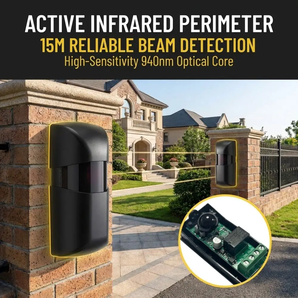 Ideal Black Infrared Beam Sensor Anti-Clip Design ABS Door Beam Sensor Anti Theft Function Active Infrared Barrier Sensor