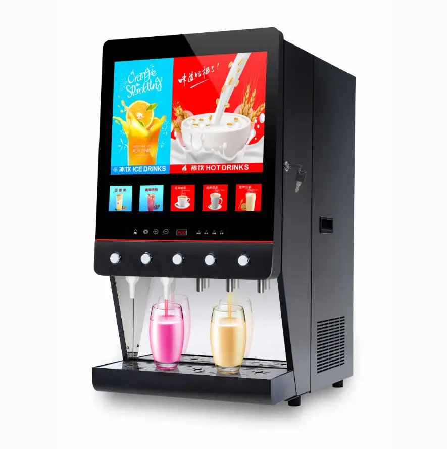 50S(3+2) Automatic Ice Juice Vending Machine Hot Instant Coffee Machine Commercial With Compressor Cooling And LED Light Box