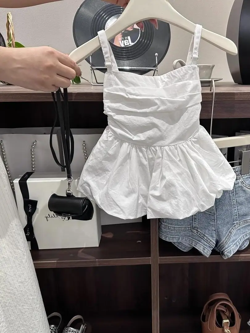 

Белый жилет на бретельках для девочек, топ, лето 2022, новый Sle, детская супер милая пышная юбка, верхняя одежда, комплект Faion, студенческий orm