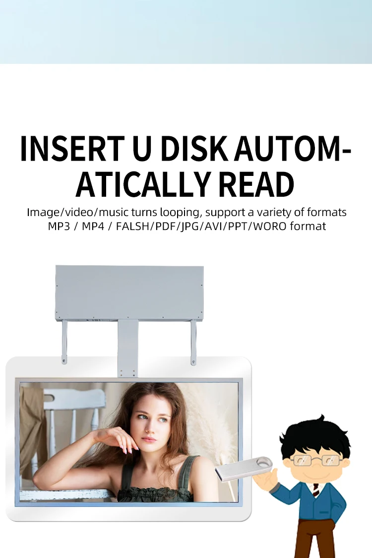 Finestra di segnaletica digitale montata a soffitto con schermo pubblicitario a doppio lato in vetro temperato integrato ad alta luminosità