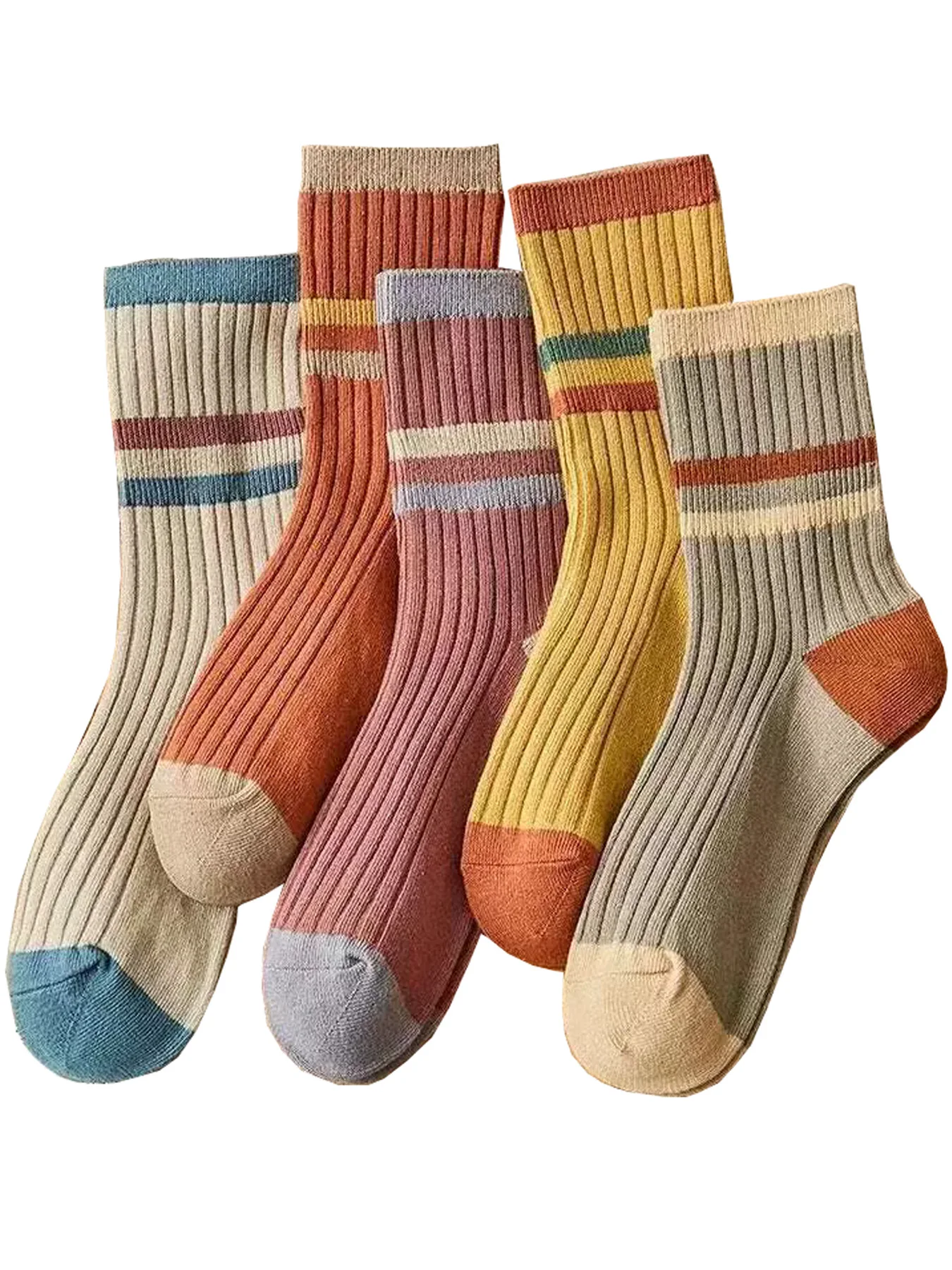 5 Paar modische Streifen-Damensocken, Bonbonfarben, Mittelrohr, Frühling und Herbst, Alltagskleidung, Damenstrumpfhosen