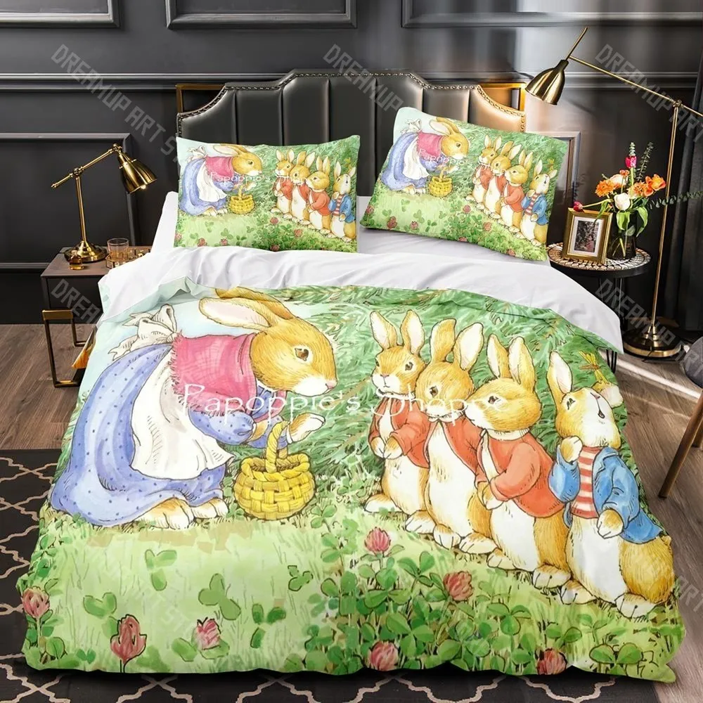 3D Printed Peter Cartoon Rabbit Bedding Set for Boys Girls Duvet Cover Pillowcase Twin Queen King Full Single Double Sizes