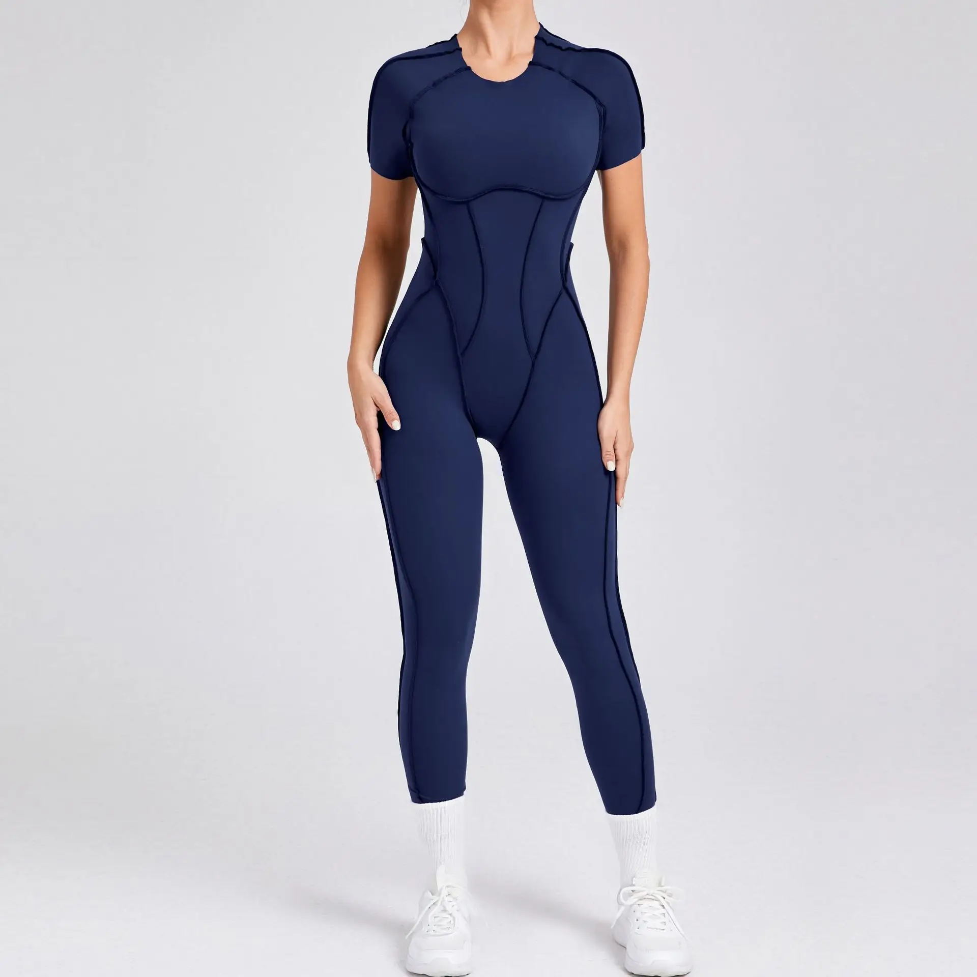 Aangepast LOGO driedimensionaal halter strakke broek met korte mouwen voor dames onesie uit één stuk sportyogapak uit één stuk