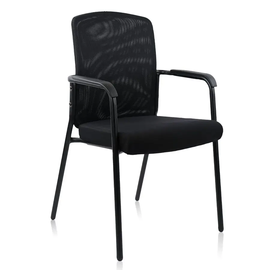 

Mesh Back Stacking Office Arm Chairs with Upholstered Fabric Seat and Ergonomic Lumber Support, Stackable High Back Guest Chair