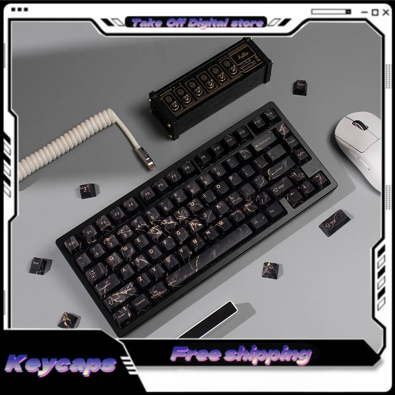 Creative Mechanical Keyboard Keycaps Marble Theme Pbt Material Thermal Sublimation Process Keycaps Tablet Laptop Keyboard Keycap