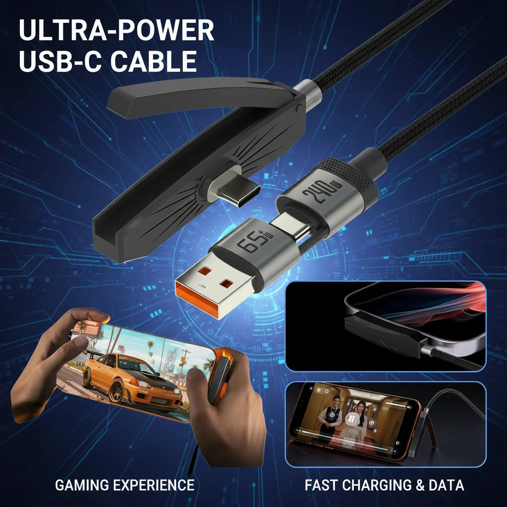 Basemo 2-in-1 Fast Charging Stand Invisible Holder with 240W Charger And Data Cable for iPhone 17 Folding Design for Easy Storag