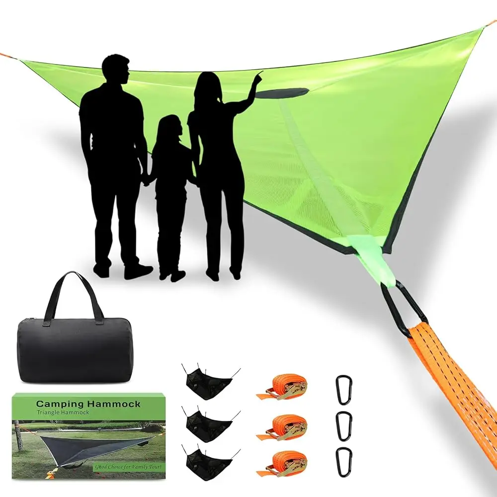 

Triangle Camping Hammo For Outside, Multi Person Hammo 3-6 Person Acity, Portable 3 Point Hammo With Straps & Storage Bag