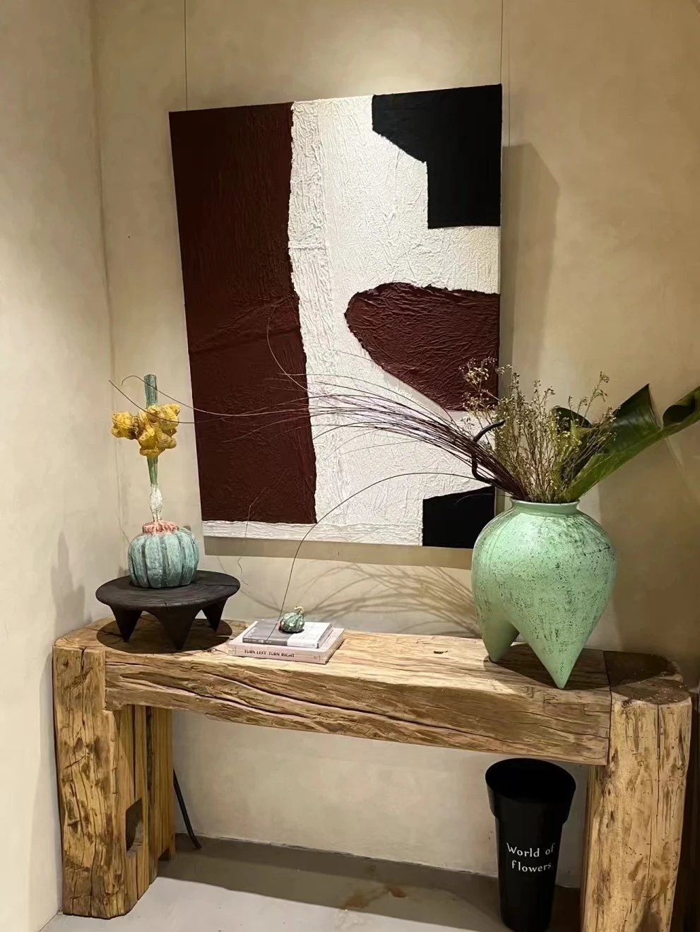 Wabi-sabi Handmade Solid Wood Retro Craftsmanship Multi-scene Versatile Use Console Table Bench Geometric  Solid Wood Bench
