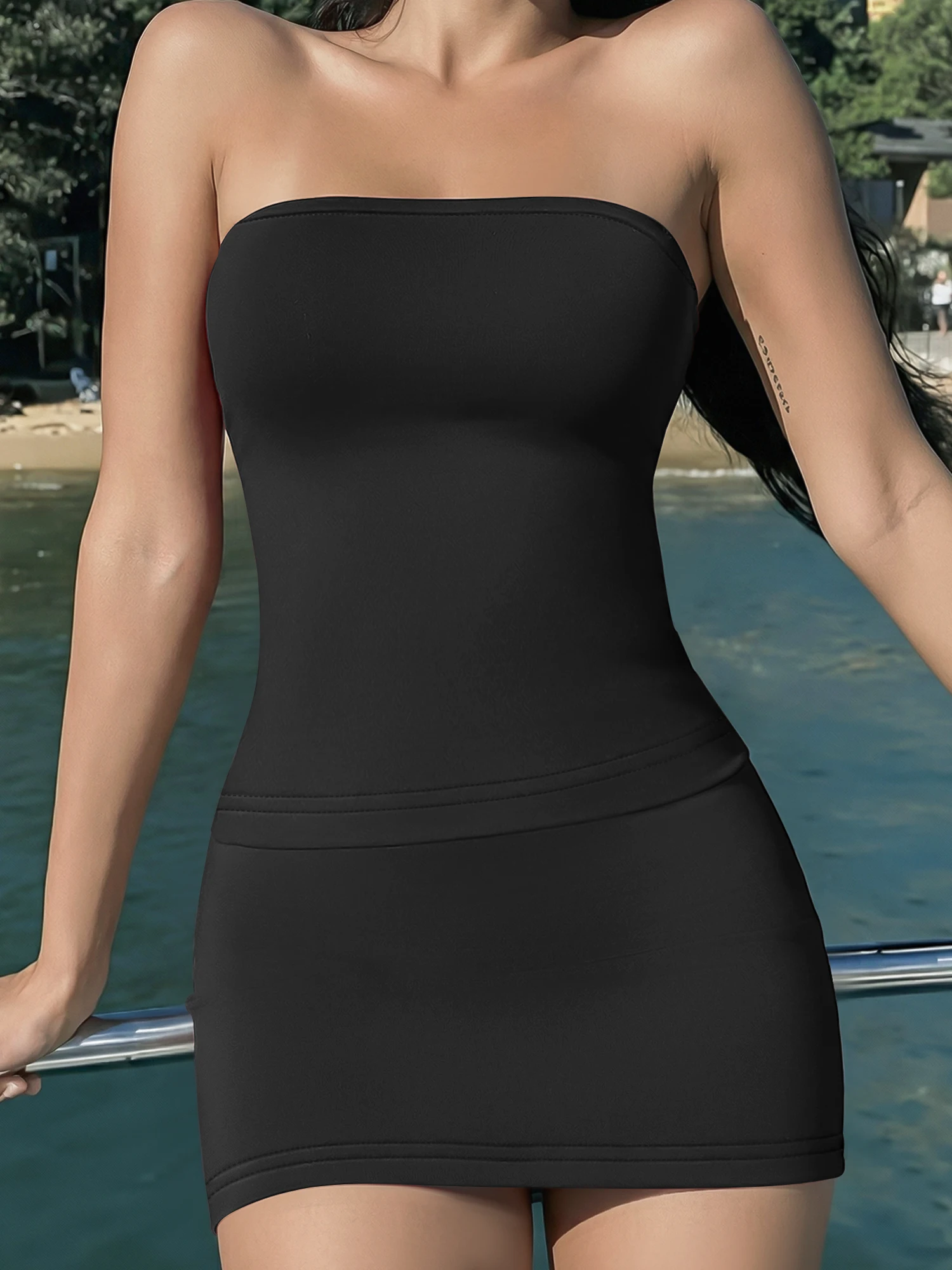 Club Two-Piece Outfit, Fitted Tube Top, Bodycon Mini Skirt, Summer Night Party Matching Set