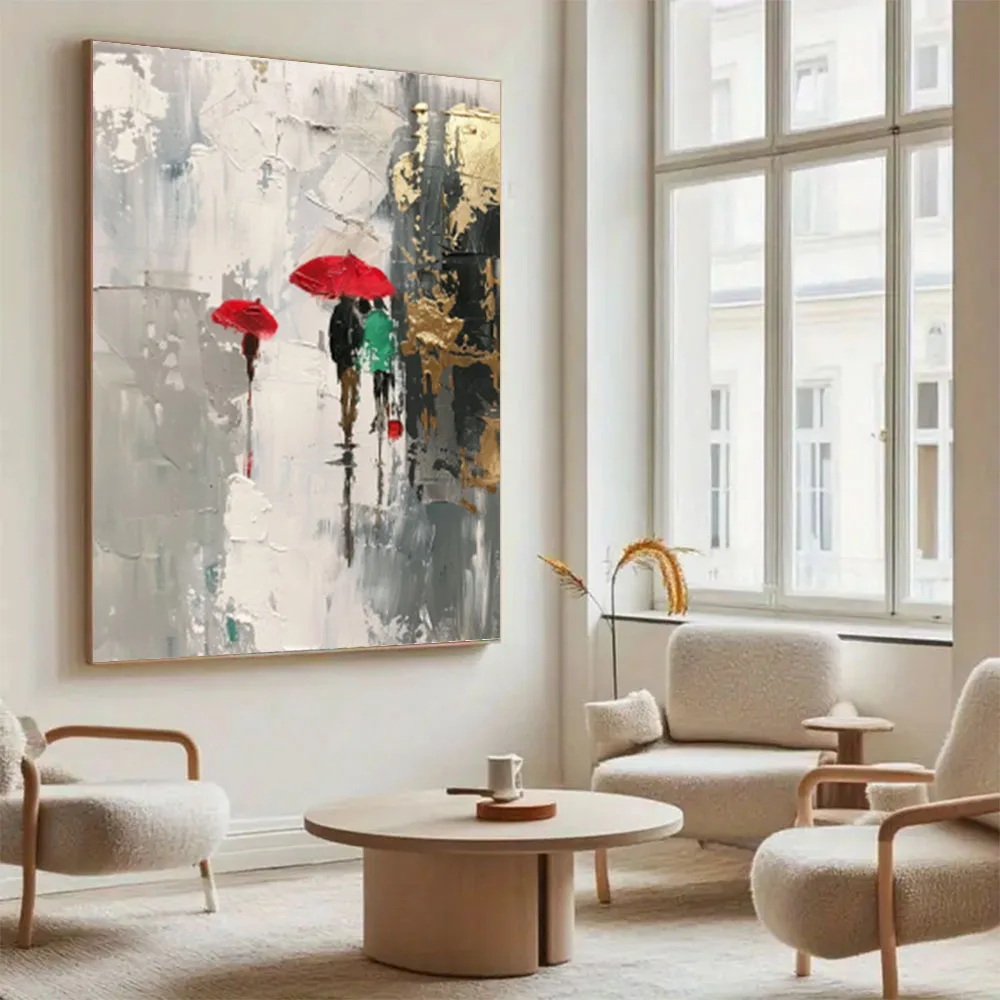 Large Size 100% Handpainted Abstract Oil Painting On Canvas Modern City Landscape Palette Knife Building Wall Art For Home Decor
