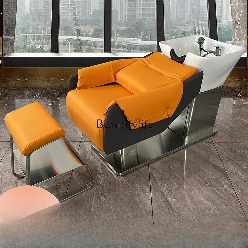 

New High-End Ceramic Basin Barber Shop Flushing Bed Shampoo Chair Lying Half