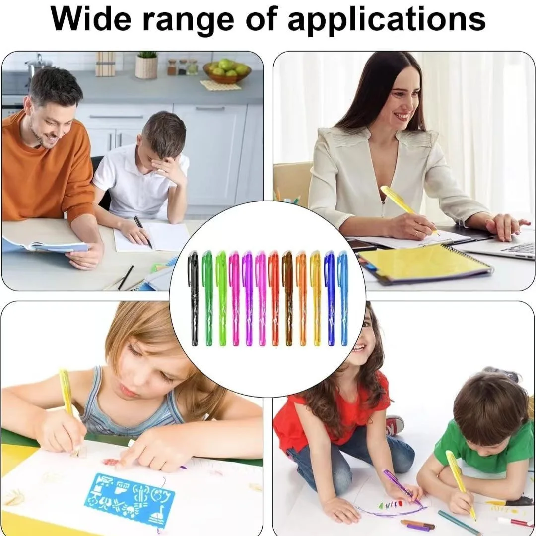 Buitenlandse handel 12-kleuren uitwisbare kleur schilderen Uitwisbare Gel pen kleur 0.7 pen set wrijving briefpapier levert student groothandel