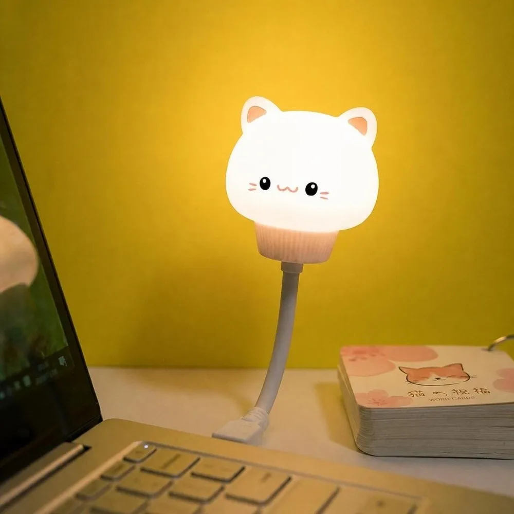 Portable Cat Night Light USB Plug-in Flexible Bendable Night Lamp Animal Shape Warm Light Mood Lamp Laptop