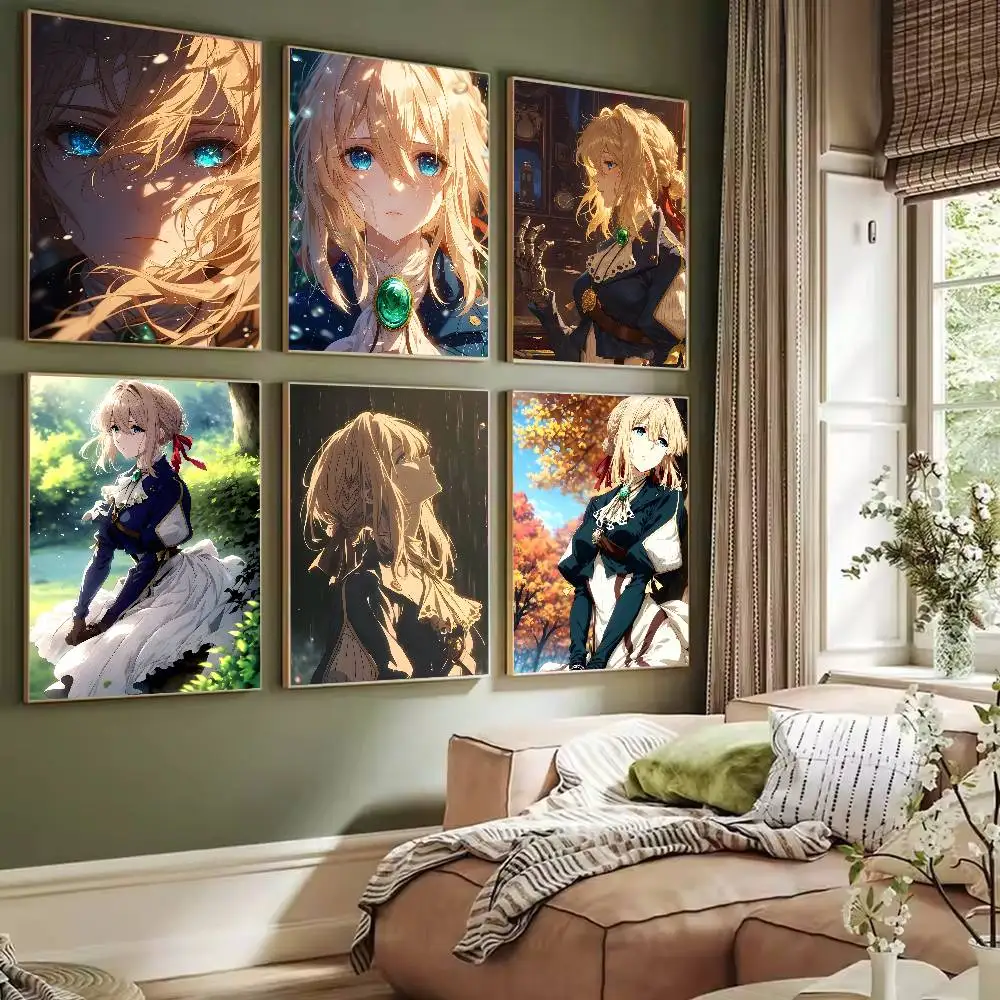 1pc Anime V-Violet E-Evergarden Poster  Self-adhesive Art Waterproof Paper Sticker Coffee House Bar Dorm Room Wall Decor