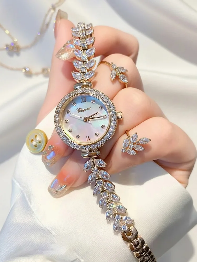 Mermaid Tail Cubic Zircon Women's Watch Japan Quartz Fashion Luxury Jewelry Crystal Hours Mother-of-pearl Bracelet Girl Gift Box