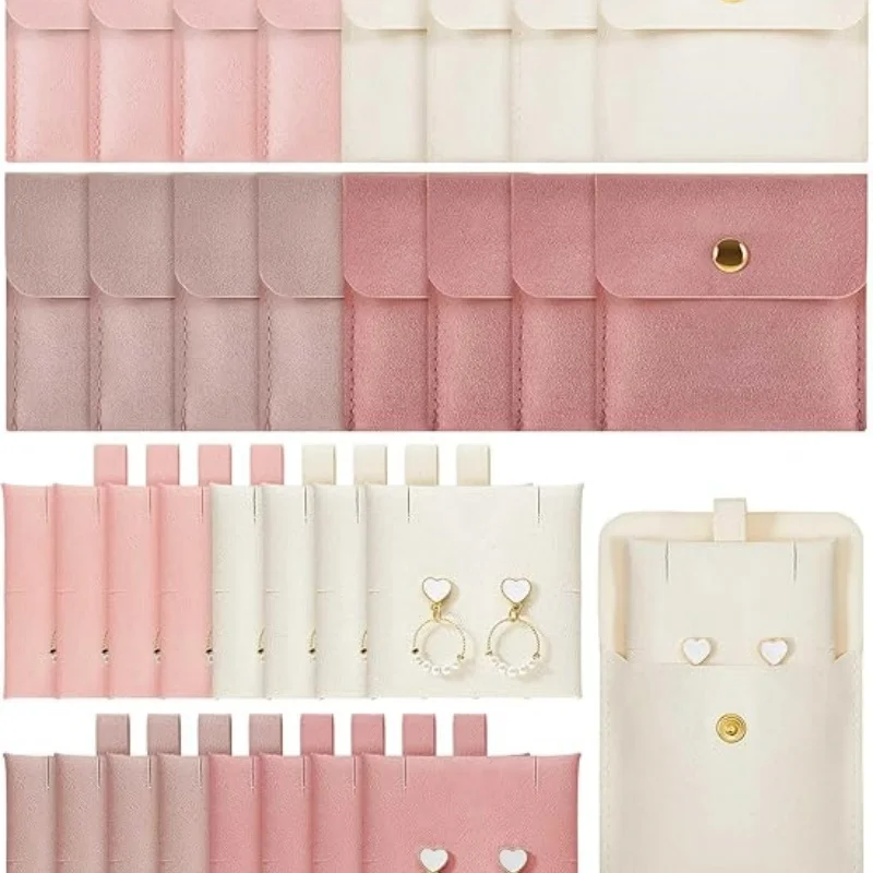 10pcs Microfiber Jewelry Pouch with Insert Pad Snap Button Bulk 8x8cm Jewelry Packaging Gift Bag for Travel Necklace Earing