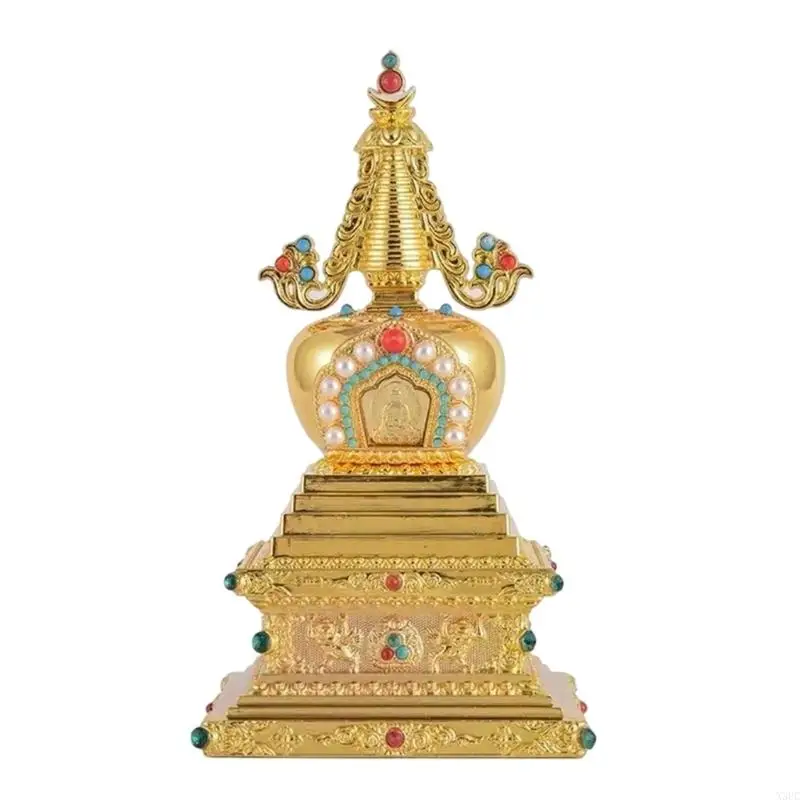 Tibetan Buddhist Stupa Statue Religious Altar Ornament Metal Bodhi Tower Gift X3UC