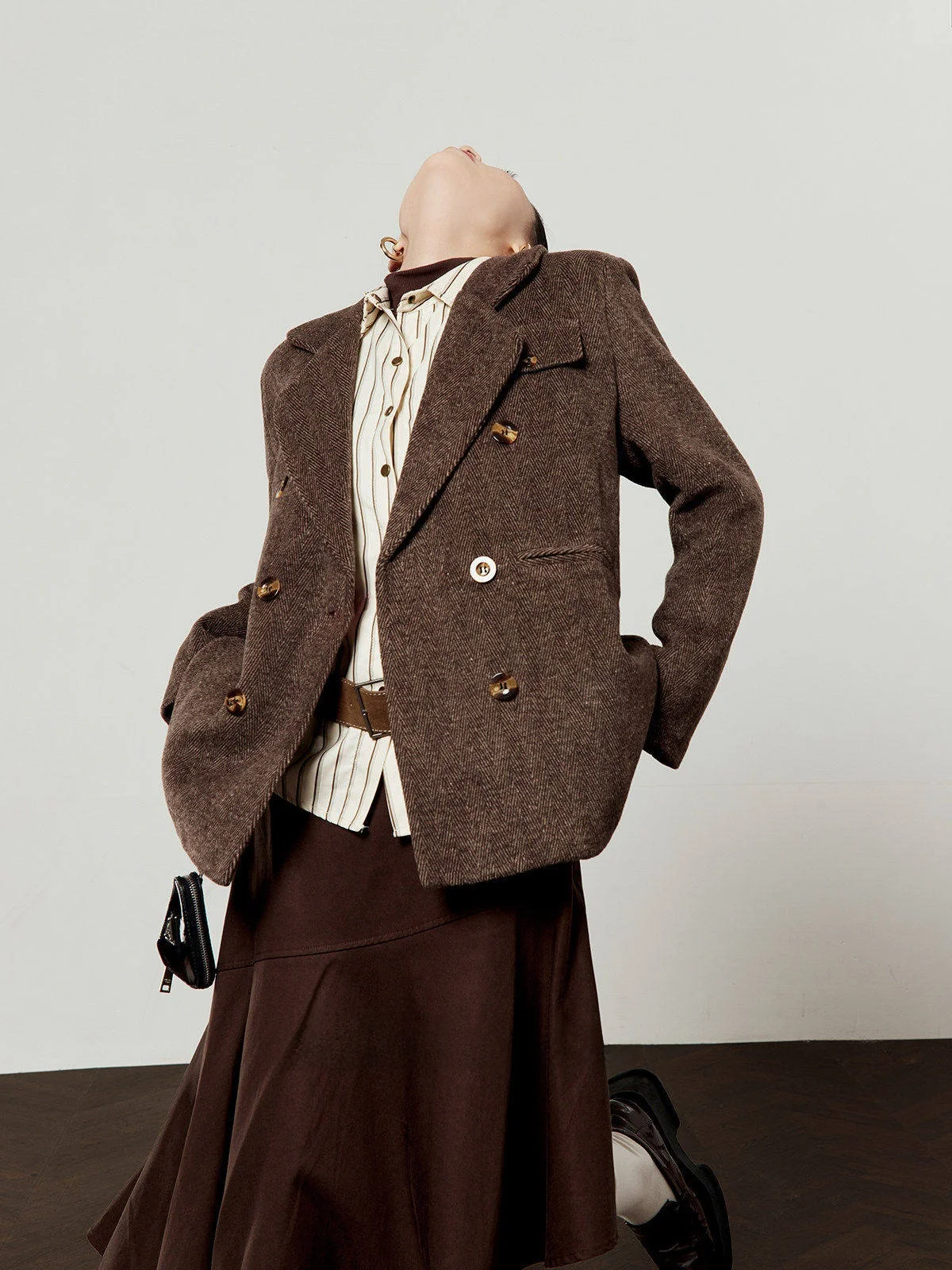 

Карамельное шерстяное пальто женское свободного кроя с отложным воротником в стиле ретро, высококачественное, весеннее, новинка, модная женская верхняя одежда