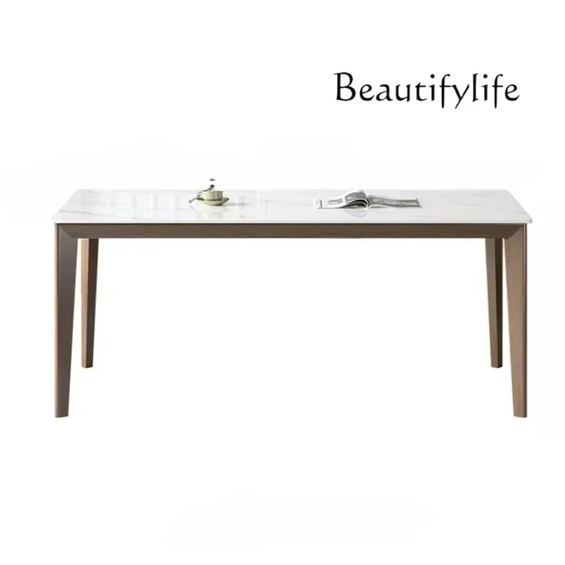 Italian rock slab dining table rectangular modern simple small household Nordic solid wood rock slab dining table