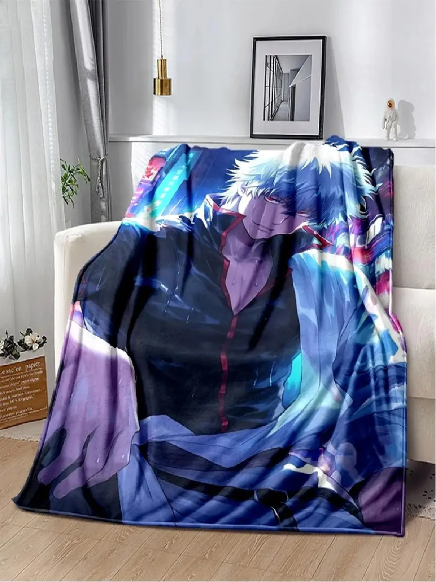 Gintama Anime Cartoon Flannel Throw Blanket Soft  Comfortable for Bed Sofa Home Bedroom  Sakata Gintoki Kagura Design