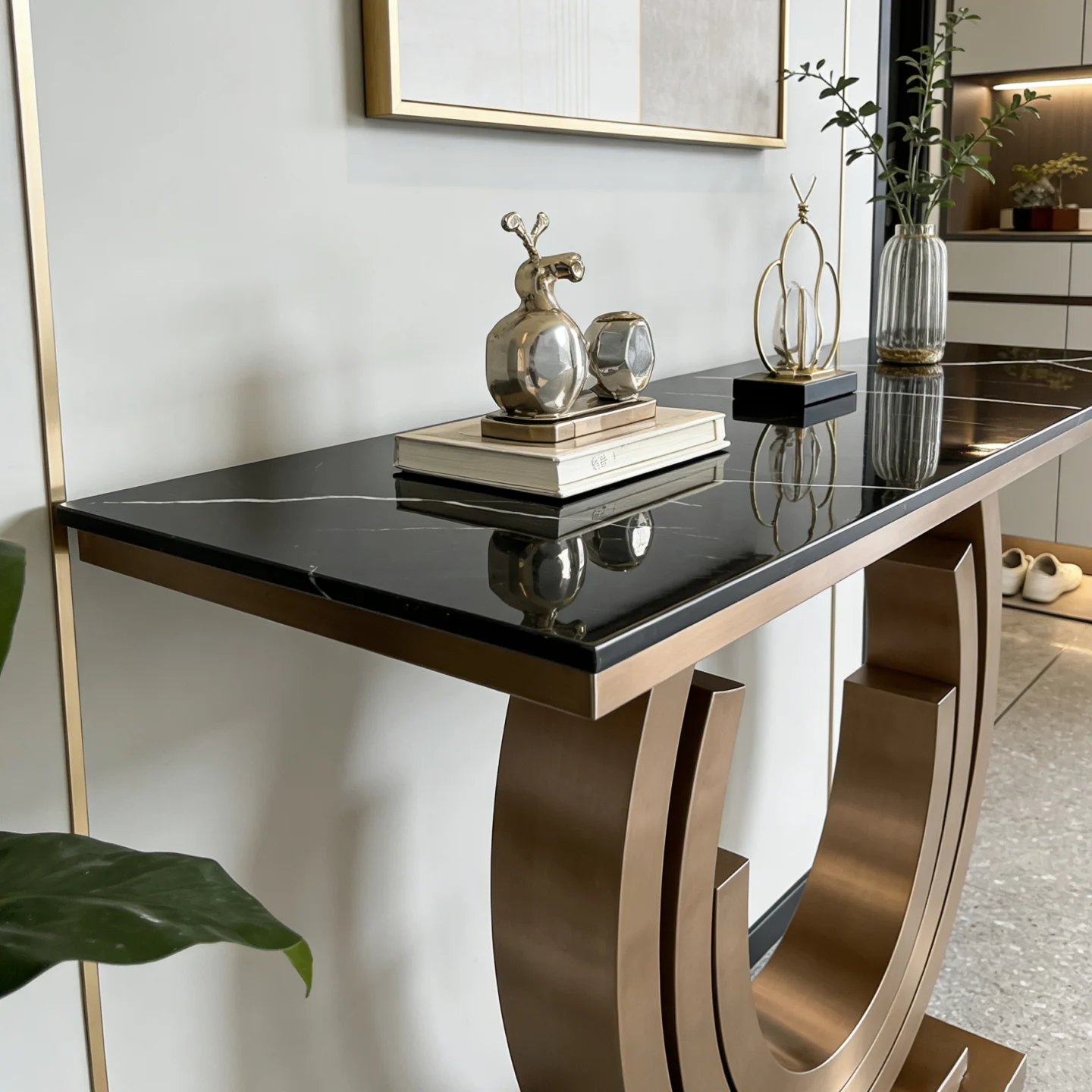 

#Entryway Villa Luxury Living Room Long Narrow Modern Minimalist Stainless Steel Stone-Top Multi-functional Console Table 2-Year