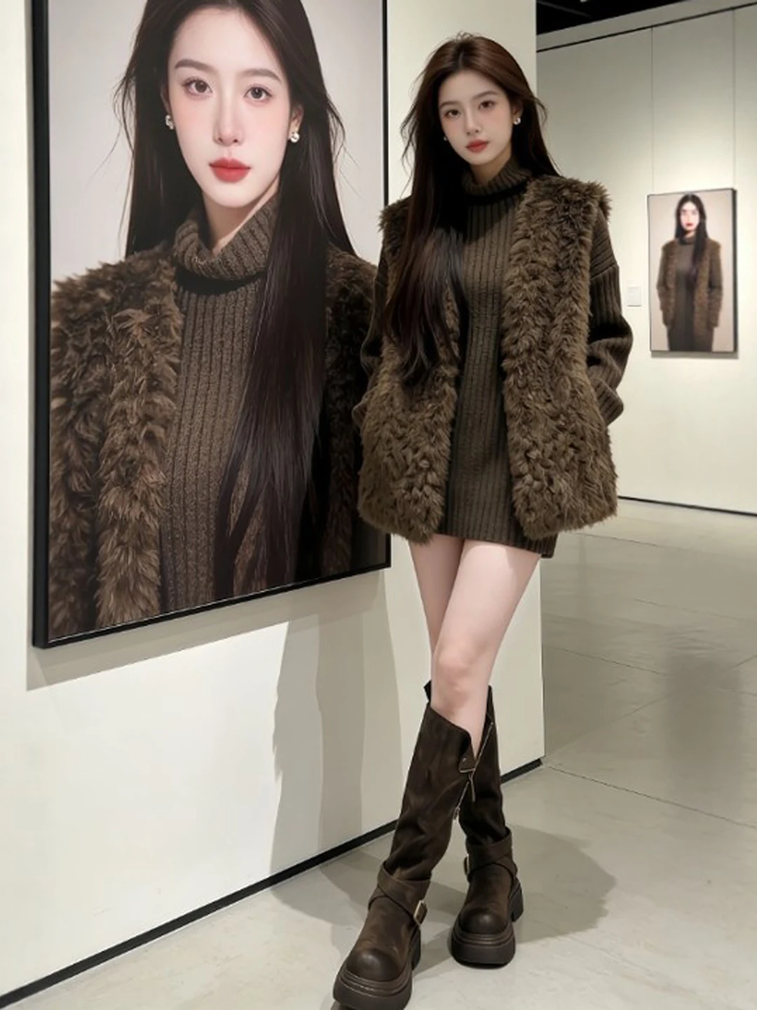 

Комплект из двух предметов: жилет и длинная рубашка с высоким воротником из смесового хлопка, весенний повседневный стиль, комфортный.