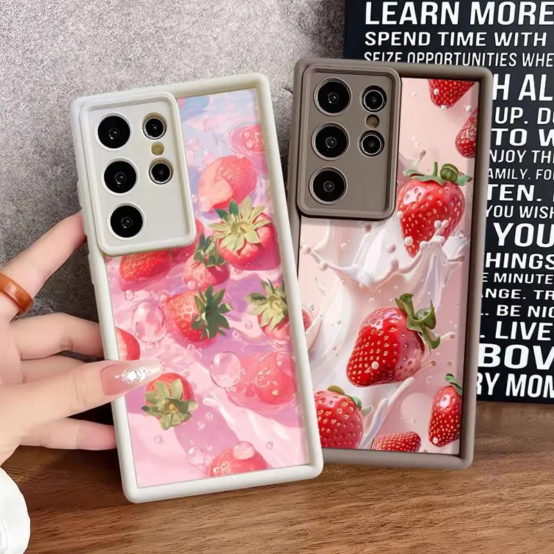 Strawberry Fruit Case For Samsung Galaxy S24 S22 S23 S20 S21 FE Plus Capa Note 20 Ultra Phone Fundas